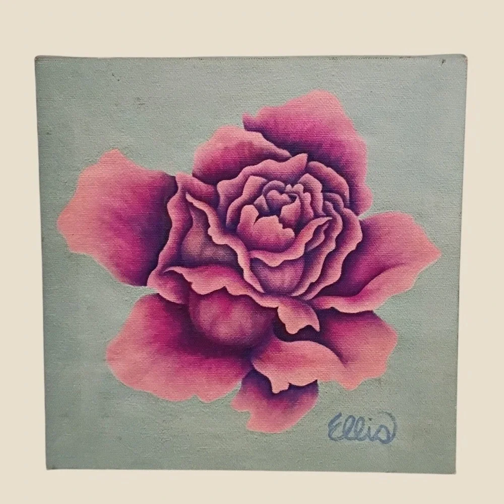 Melissa Ellis 2017 Original Pink Rose Floral Painting Small Square Canvas 8x8